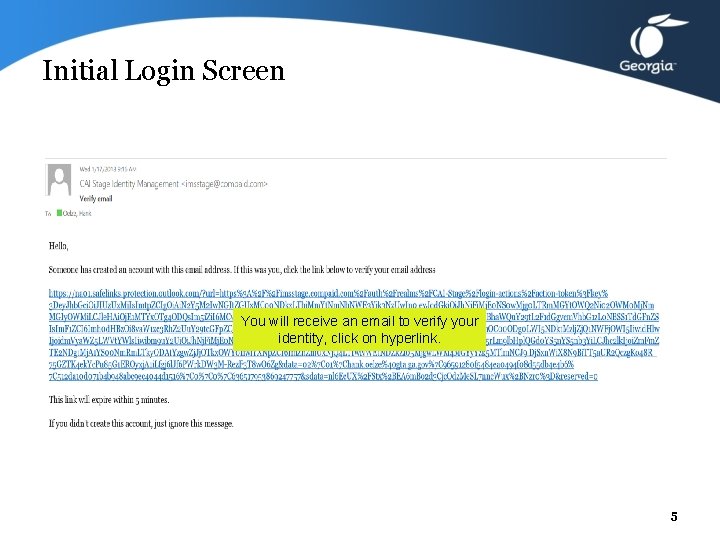 Initial Login Screen You will receive an email to verify your identity, click on