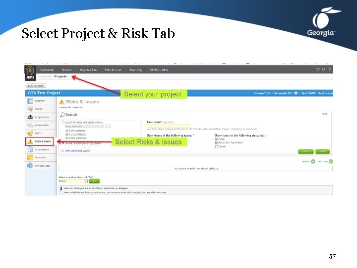 Select Project & Risk Tab 57 