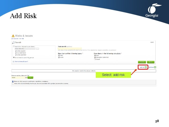 Add Risk Select: add risk 58 