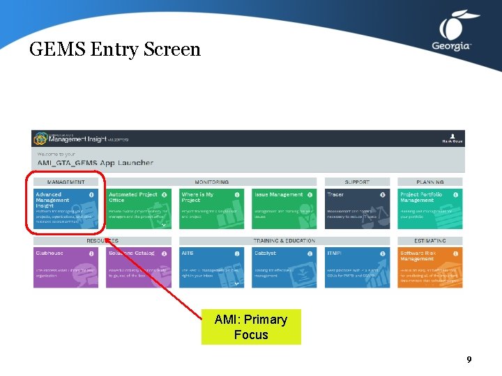 GEMS Entry Screen AMI: Primary Focus 9 