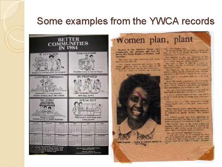 Some examples from the YWCA records 