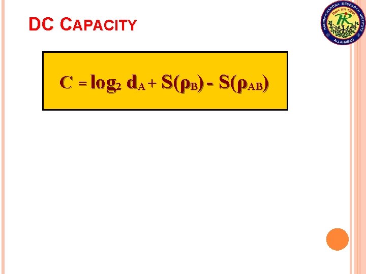 DC CAPACITY C = log 2 d. A + S(ρB) - S(ρAB) 