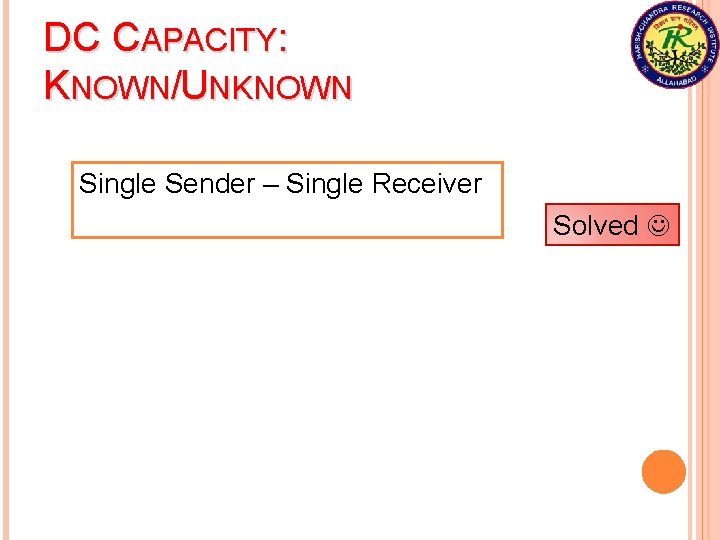 DC CAPACITY: KNOWN/UNKNOWN Single Sender – Single Receiver Solved 