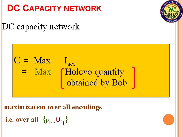 DC CAPACITY NETWORK DC capacity network C = Max Iacc Holevo quantity obtained by