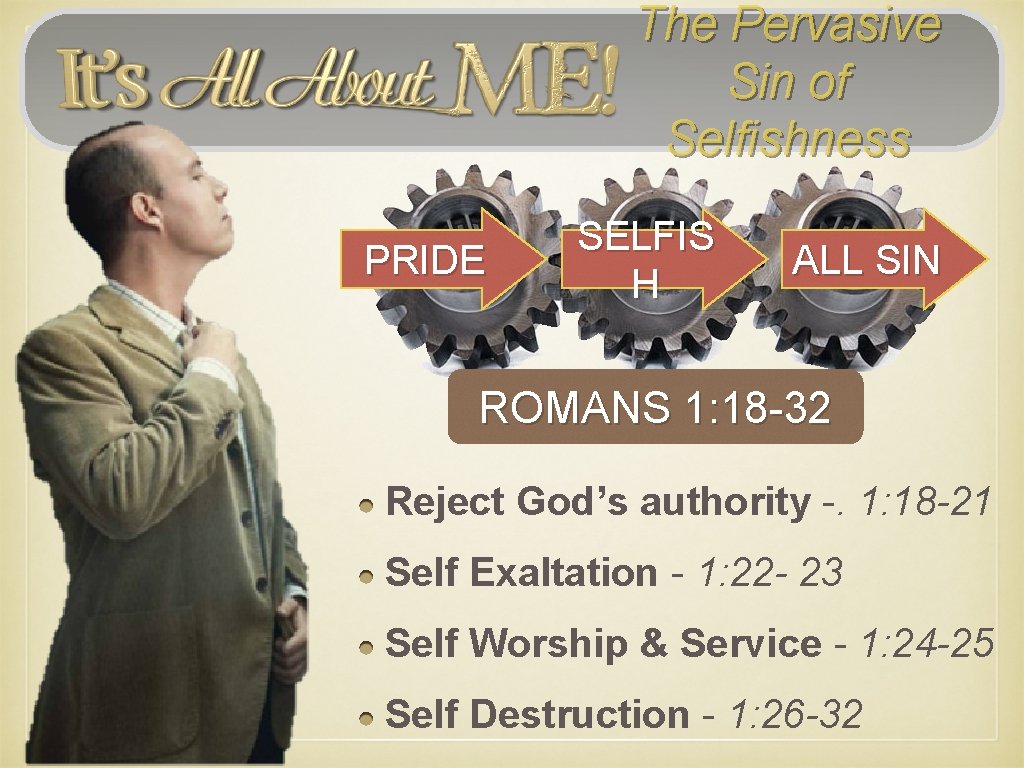 The Pervasive Sin of Selfishness PRIDE SELFIS H ALL SIN ROMANS 1: 18 -32