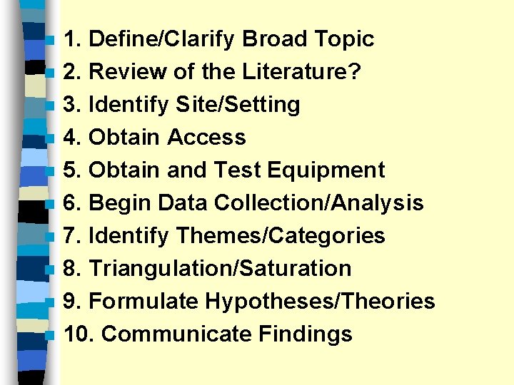 n n n n n 1. Define/Clarify Broad Topic 2. Review of the Literature?