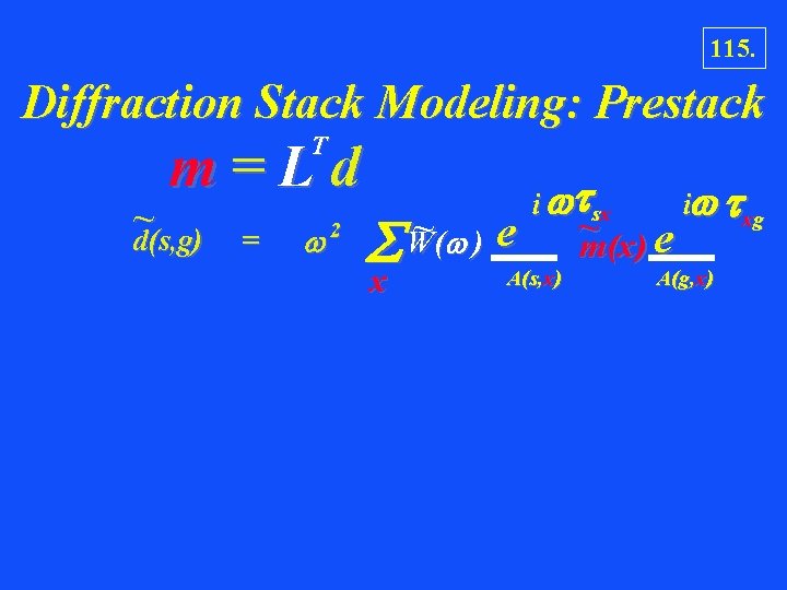 115. Diffraction Stack Modeling: Prestack T m d=Lm d ~ d(s, g) = 2