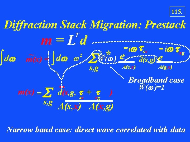 115. Diffraction Stack Migration: Prestack T ò m=Ld d ò 2 ~ m(x) =