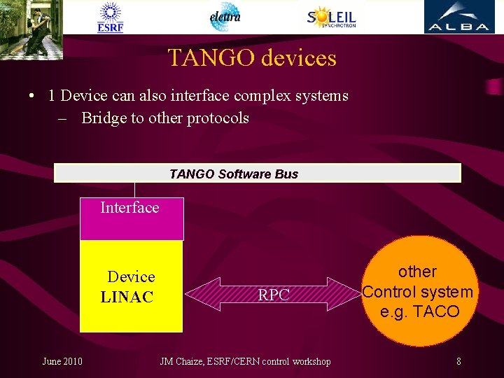 TANGO devices • 1 Device can also interface complex systems – Bridge to other