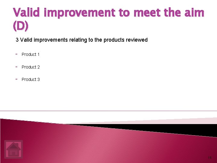 Valid improvement to meet the aim (D) 3 Valid improvements relating to the products