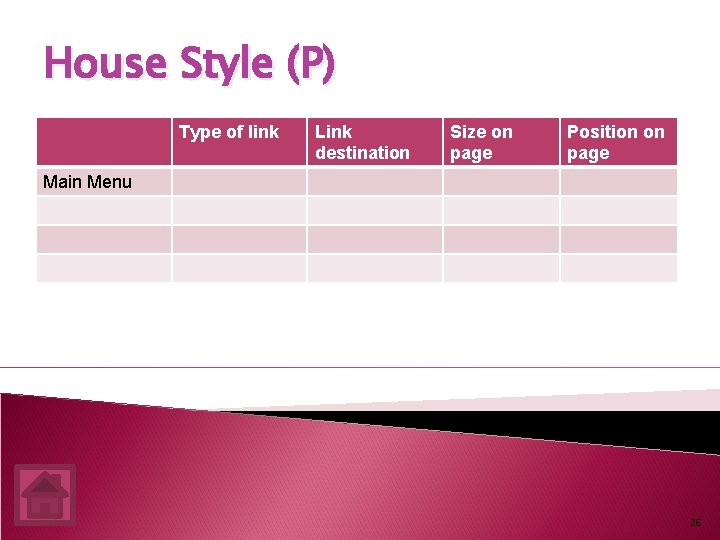 House Style (P) Type of link Link destination Size on page Position on page