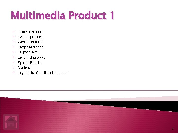 Multimedia Product 1 Name of product: Type of product: Website details: Target Audience Purpose/Aim: