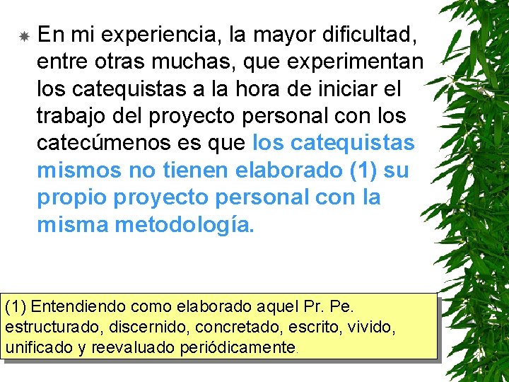  En mi experiencia, la mayor dificultad, entre otras muchas, que experimentan los catequistas