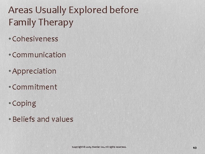 Areas Usually Explored before Family Therapy • Cohesiveness • Communication • Appreciation • Commitment Areas Usually Explored before Family Therapy • Cohesiveness • Communication • Appreciation • Commitment