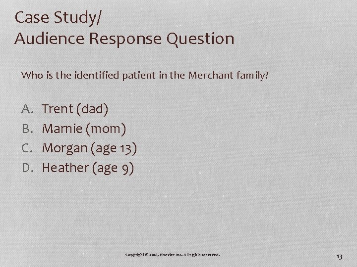 Case Study/ Audience Response Question Who is the identified patient in the Merchant family? Case Study/ Audience Response Question Who is the identified patient in the Merchant family?