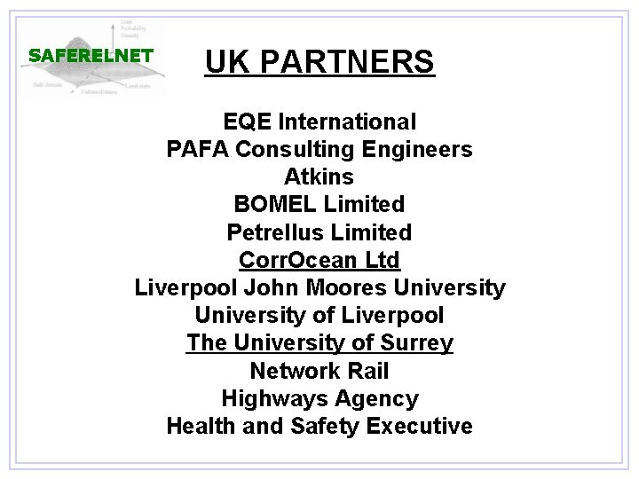 UK PARTNERS EQE International PAFA Consulting Engineers Atkins BOMEL Limited Petrellus Limited Corr. Ocean
