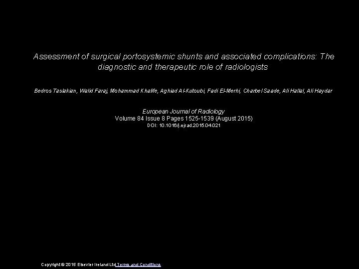 Assessment of surgical portosystemic shunts and associated complications: The diagnostic and therapeutic role of