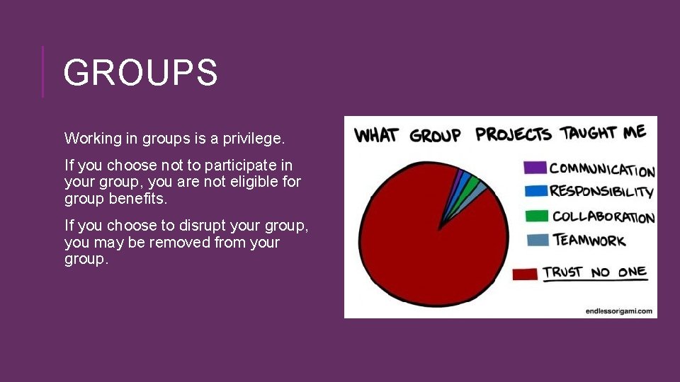GROUPS Working in groups is a privilege. If you choose not to participate in GROUPS Working in groups is a privilege. If you choose not to participate in