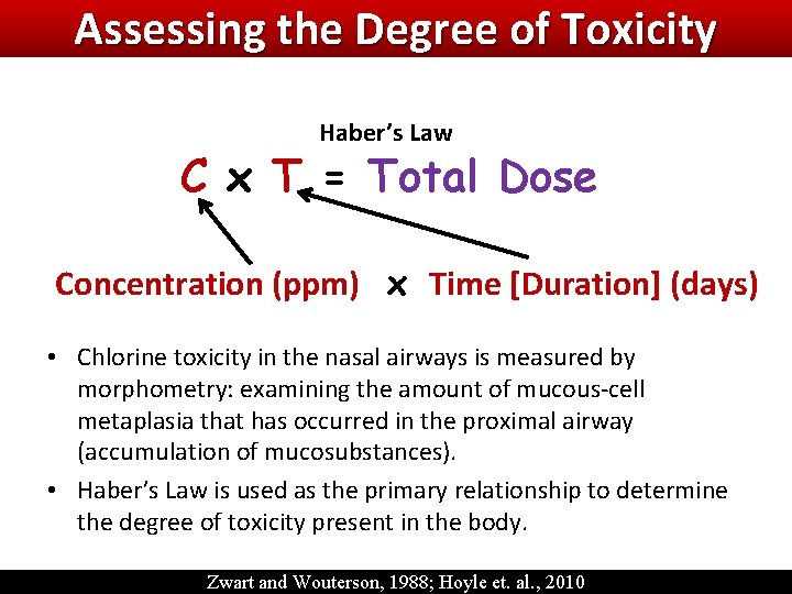 Assessing the Degree of Toxicity Haber’s Law C x T = Total Dose Concentration Assessing the Degree of Toxicity Haber’s Law C x T = Total Dose Concentration