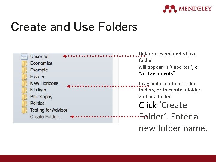 Create and Use Folders References not added to a folder will appear in ‘unsorted’,