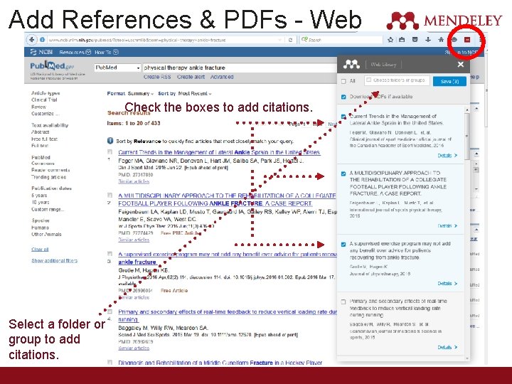 Add References & PDFs - Web Check the boxes to add citations. Select a