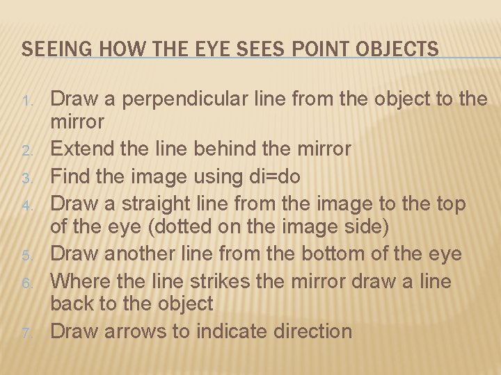 SEEING HOW THE EYE SEES POINT OBJECTS 1. 2. 3. 4. 5. 6. 7.