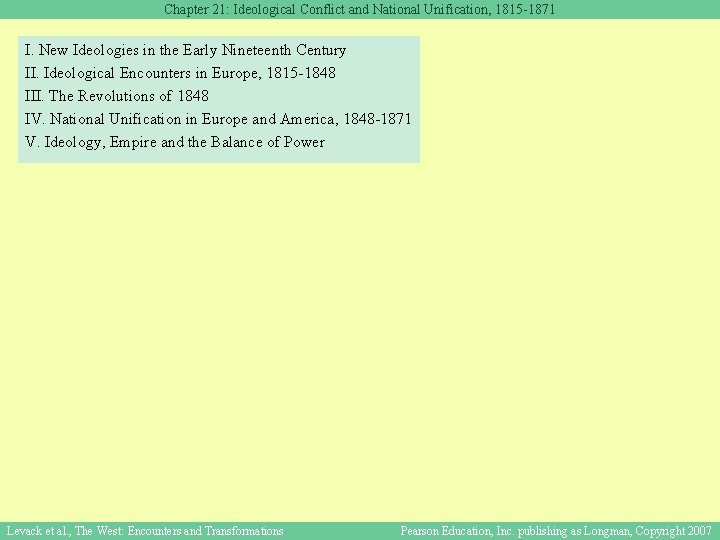 Chapter 21: Ideological Conflict and National Unification, 1815 -1871 I. New Ideologies in the