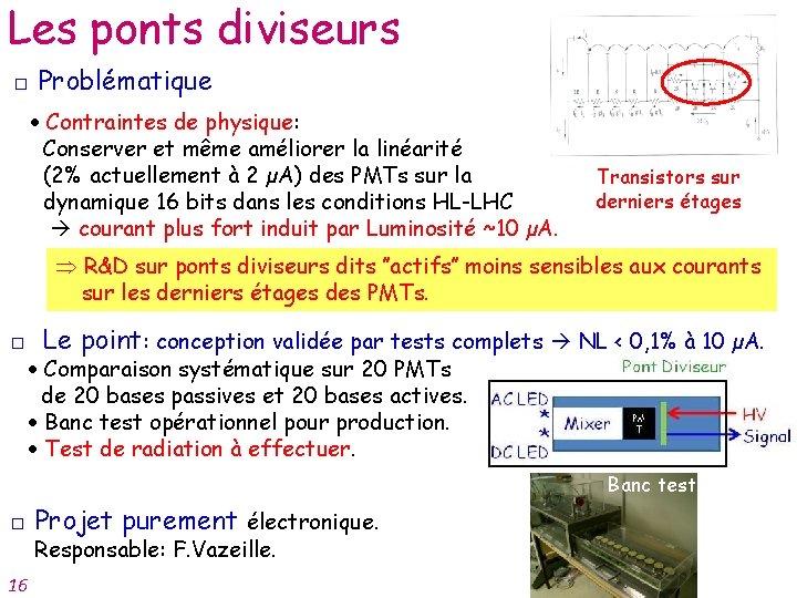Les ponts diviseurs □ Problématique Photodiode box PMTs Contraintes de physique: Conserver et même