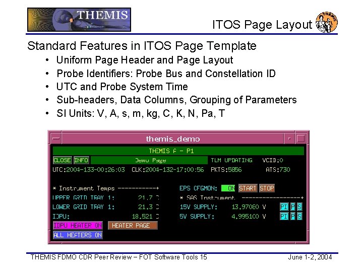 ITOS Page Layout Standard Features in ITOS Page Template • • • Uniform Page