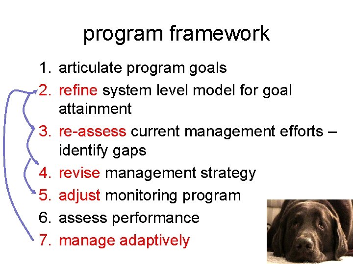 program framework 1. articulate program goals 2. refine system level model for goal attainment