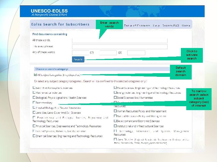 Enter search words Click to activate search Default search domain To narrow search select