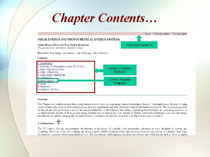 Chapter Contents… Color bar (Level 1) Links to Chapter Sections Link to Related Chapters