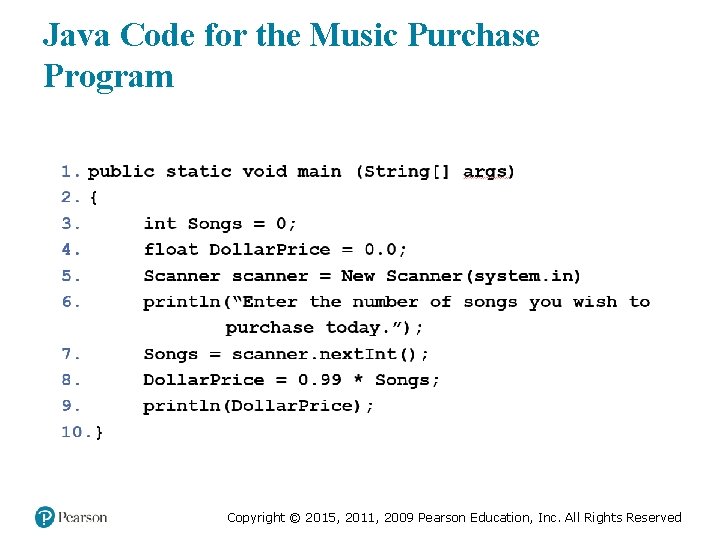 Java Code for the Music Purchase Program Copyright © 2015, 2011, 2009 Pearson Education,
