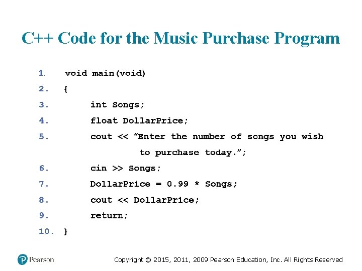 C++ Code for the Music Purchase Program Copyright © 2015, 2011, 2009 Pearson Education,