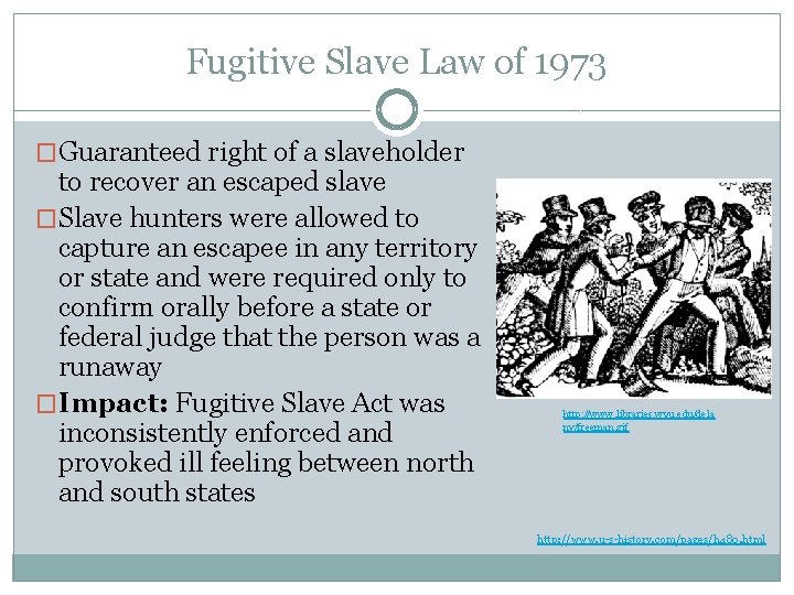 Fugitive Slave Law of 1973 �Guaranteed right of a slaveholder to recover an escaped