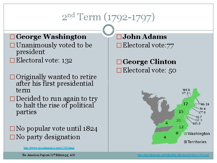 2 nd Term (1792 -1797) � George Washington � Unanimously voted to be president
