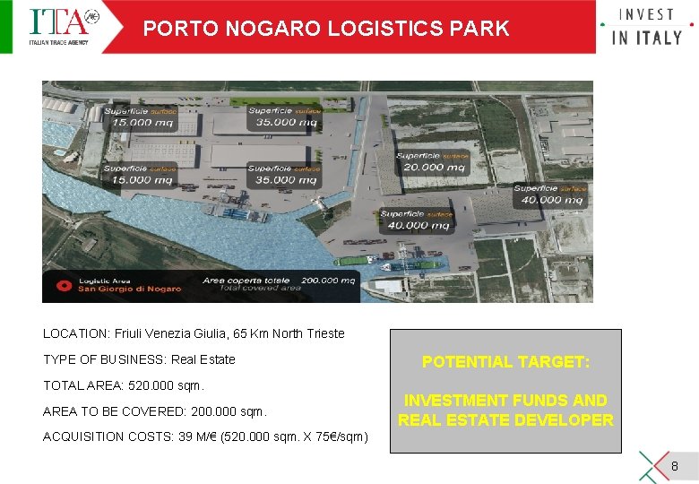 PORTO NOGARO LOGISTICS PARK HUMAN TECNOPOLE LOCATION: Friuli Venezia Giulia, 65 Km North Trieste