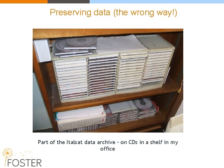 Preserving data (the wrong way!) Part of the Italsat data archive – on CDs