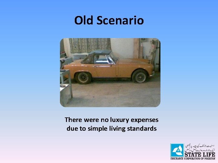 Old Scenario There were no luxury expenses due to simple living standards 