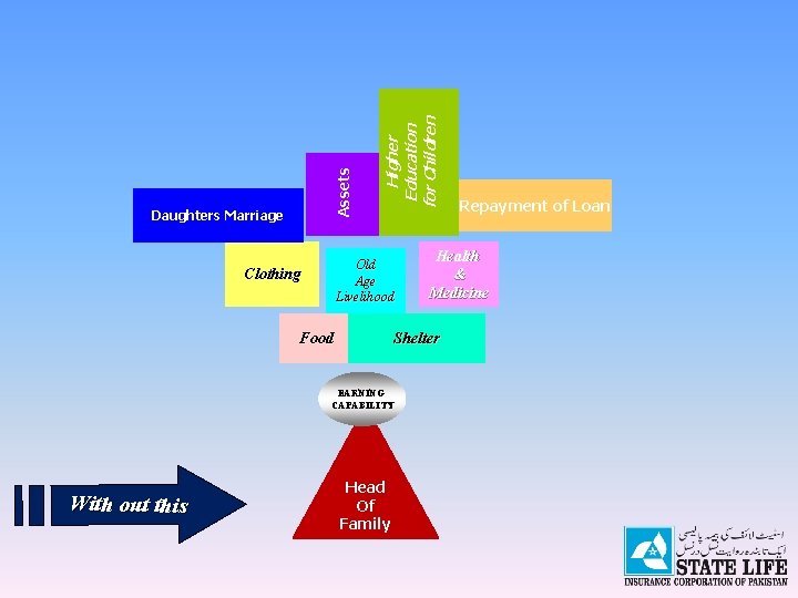 Higher Education for Children Assets Daughters Marriage Old Age Livelihood Clothing Food With out