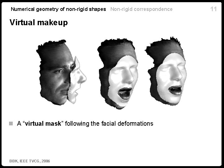 Numerical geometry of non-rigid shapes Non-rigid correspondence Virtual makeup n A “virtual mask” following