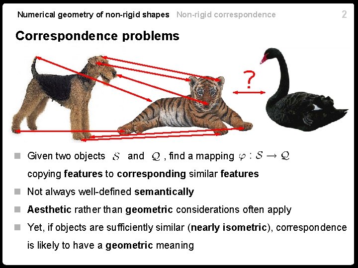 Numerical geometry of non-rigid shapes Non-rigid correspondence 2 Correspondence problems n Given two objects