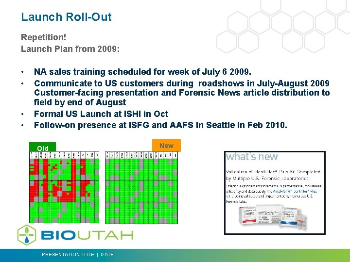 Launch Roll-Out Repetition! Launch Plan from 2009: • • NA sales training scheduled for