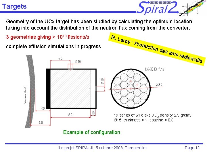 Targets Geometry of the UCx target has been studied by calculating the optimum location