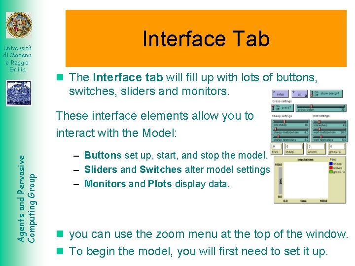 Università di Modena e Reggio Emilia Interface Tab The Interface tab will fill up