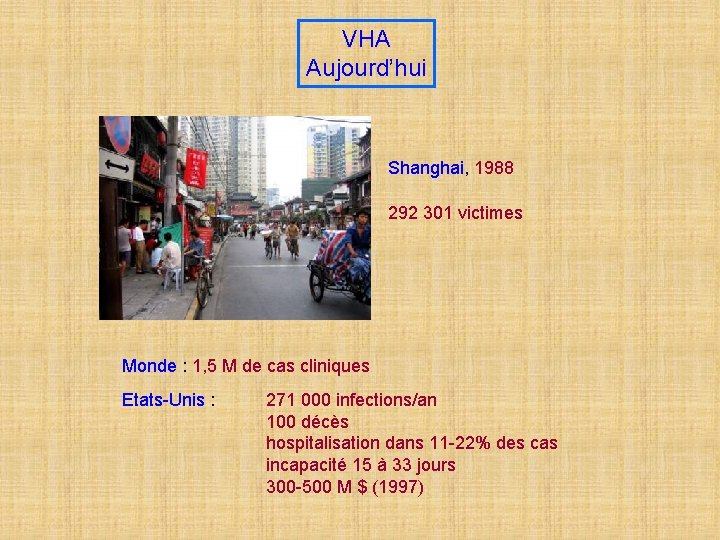 VHA Aujourd’hui Shanghai, 1988 292 301 victimes Monde : 1, 5 M de cas
