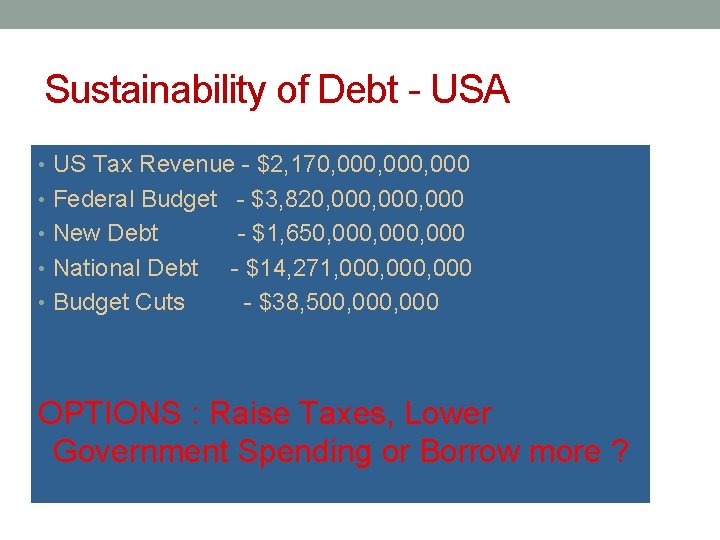 Sustainability of Debt - USA • US Tax Revenue - $2, 170, 000, 000
