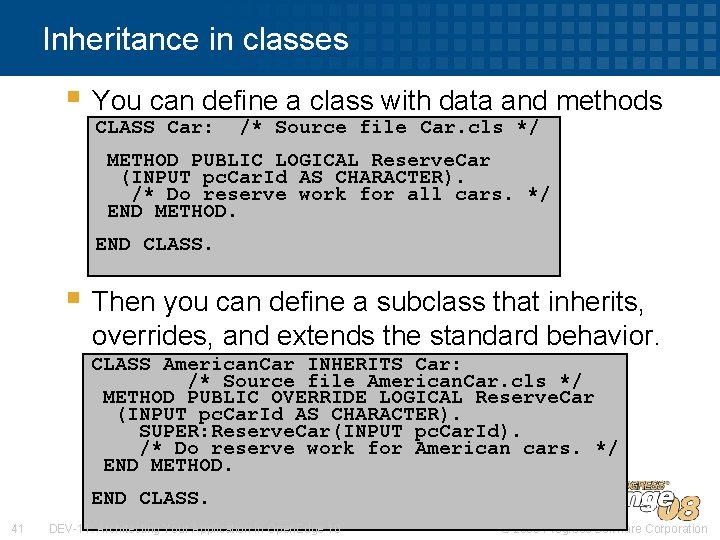 Inheritance in classes § You can define a class with data and methods CLASS