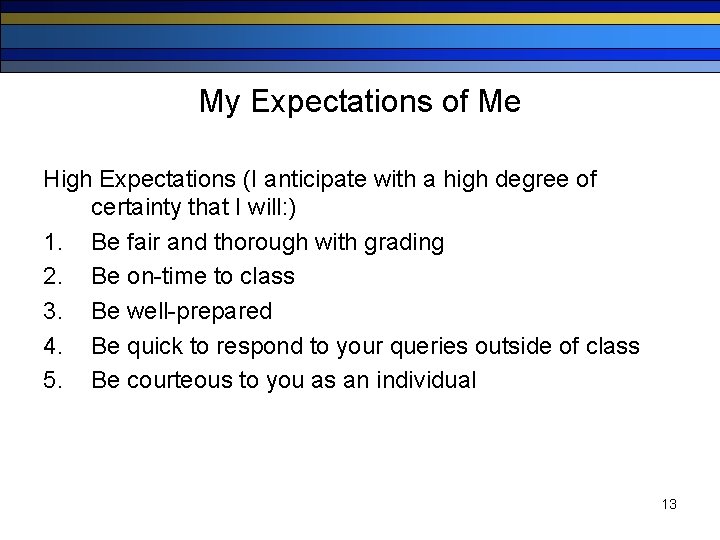 My Expectations of Me High Expectations (I anticipate with a high degree of certainty