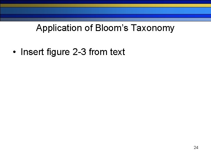 Application of Bloom’s Taxonomy • Insert figure 2 -3 from text 24 